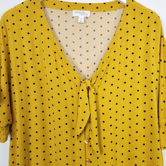 Morgan Taylor Women's Yellow/Black Polkadot Blouse Top Size M - Picture 5 of 10